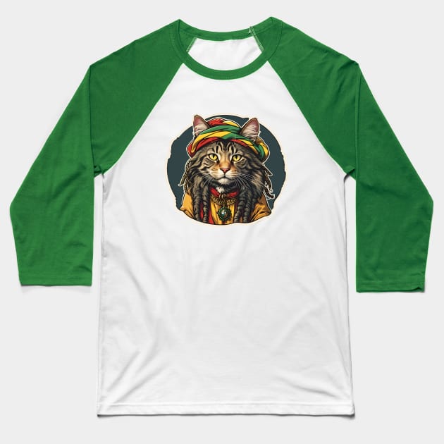 Rastafarian Cat Baseball T-Shirt by Providentfoot